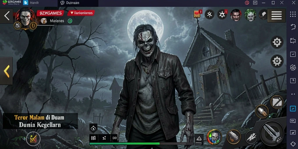 Screenshot menunjukkan gameplay menegangkan di dunia kegelapan 9ZKGAMES.