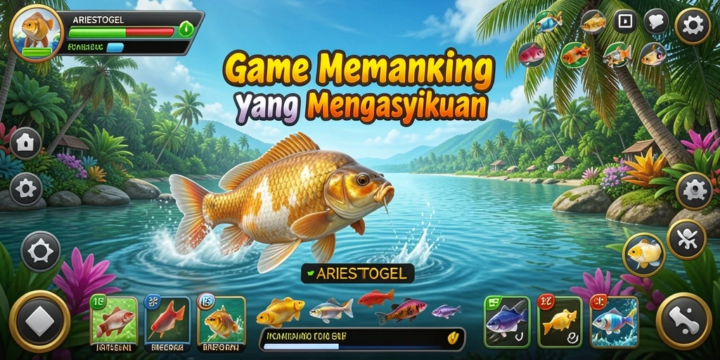 Tampilan gameplay seru dalam ARIESTOGEL saat menangkap ikan.