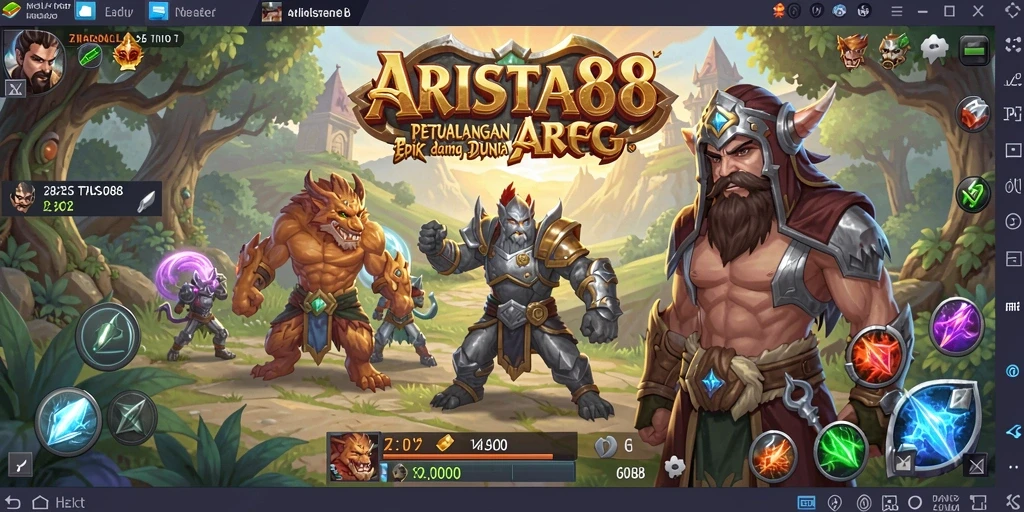 Screenshot gameplay ARISTA88 yang menampilkan pertarungan epik dan karakter unik.