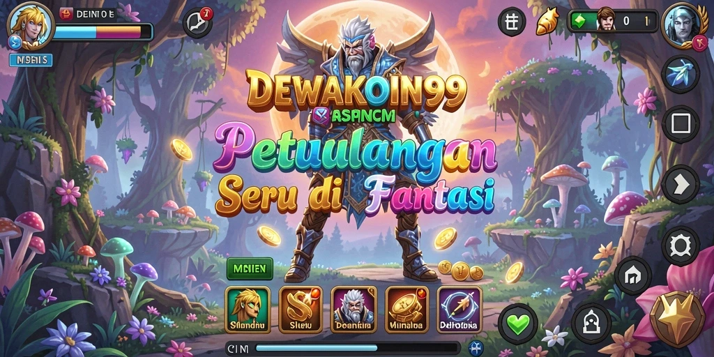 Screenshot gameplay DEWAKOIN99 menampilkan pahlawan dalam petualangan fantastis.