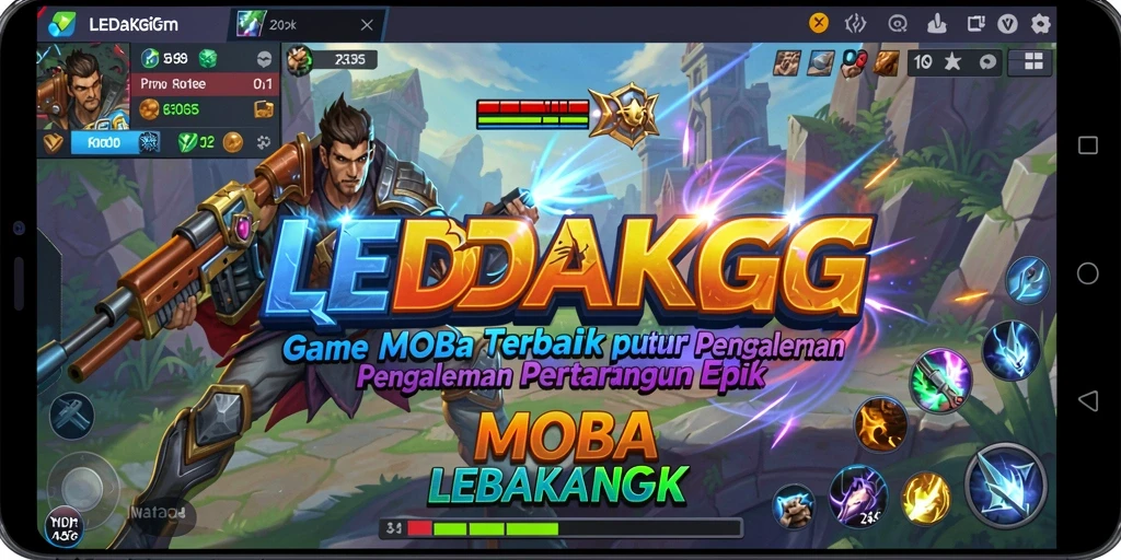 Tampilan gameplay seru dari LEDAKGG dalam pertempuran MOBA.