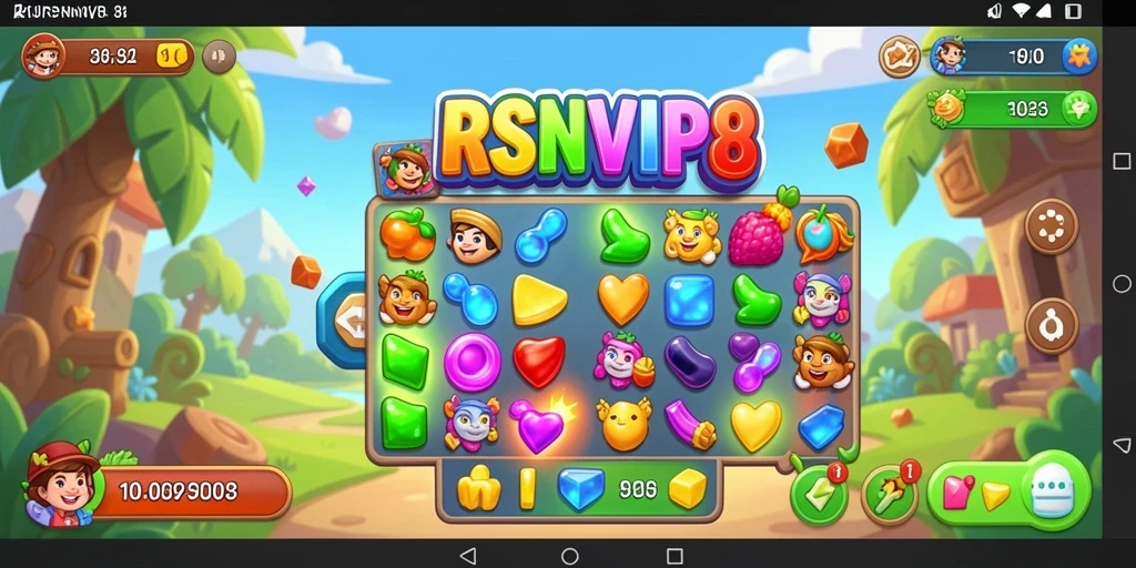 Screenshot utama RSNVIP8 menampilkan aksi gameplay seru Match-3.