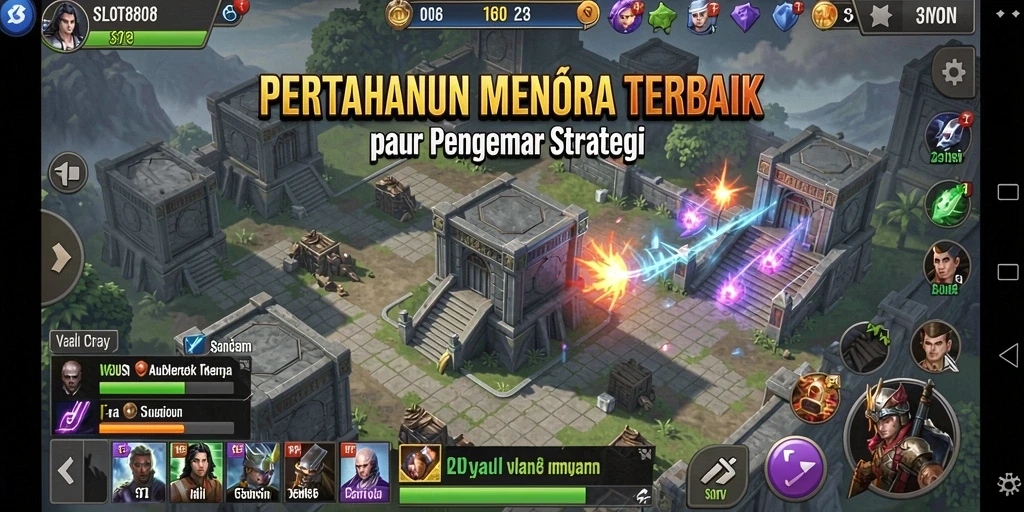 Screenshot dari gameplay SLOT8808 yang menampilkan pertarungan menara yang intens.