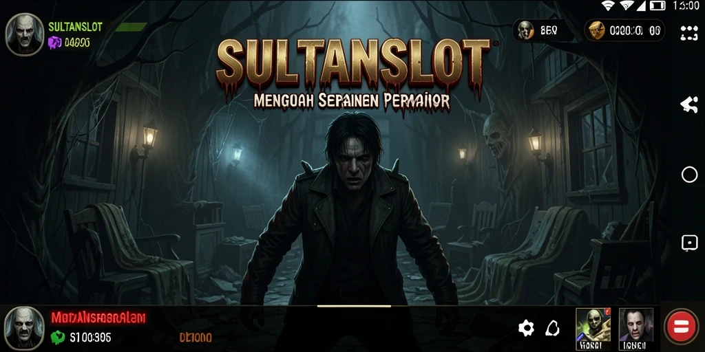 Screenshot gameplay SULTANSLOT menampilkan suasana horor yang mencekam.