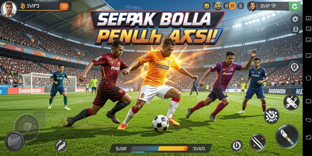 Tampilan gameplay intens di lapangan sepak bola SVIP3.