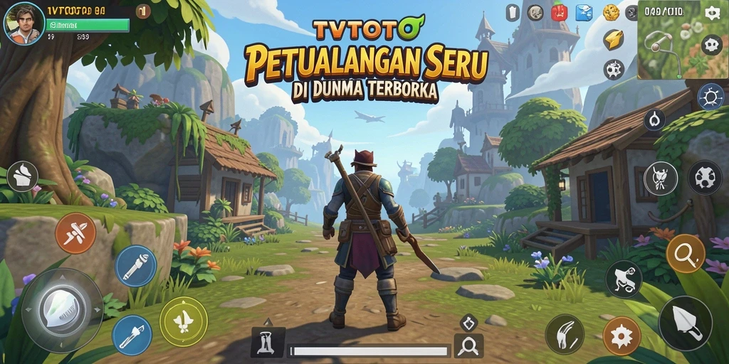 Gameplay TVTOTO yang menunjukkan eksplorasi dunia terbuka.