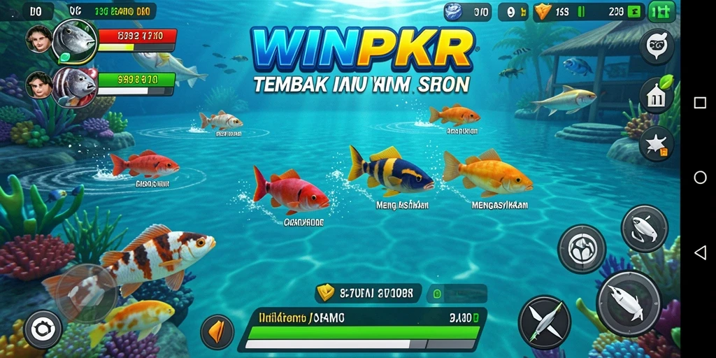 Tangkapan layar gameplay WINPKR dengan aksi menembak ikan yang mendebarkan.